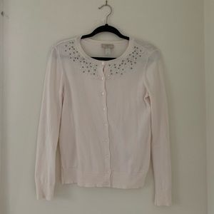 LOFT Jewel Collar White Button Up Sweater